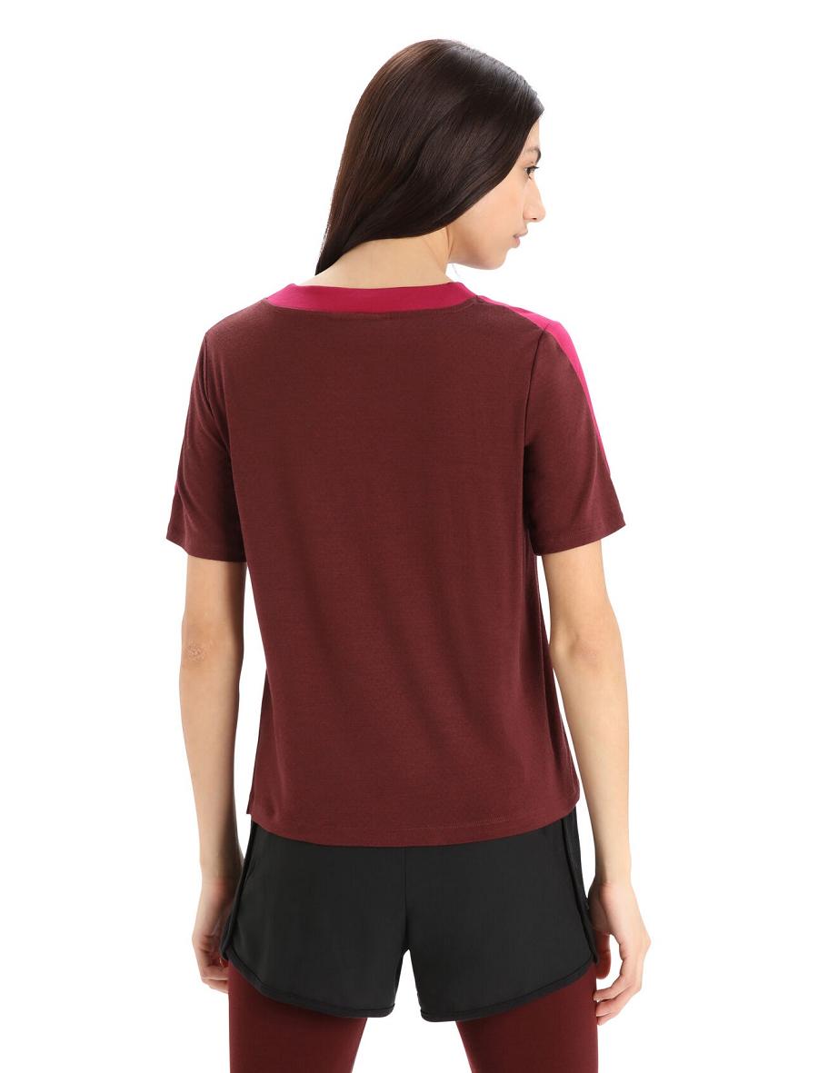 Women's Icebreaker ZoneKnit™ Merino Short Sleeve Boxy T Shirts Cherry / Espresso | CA 1359OKIR